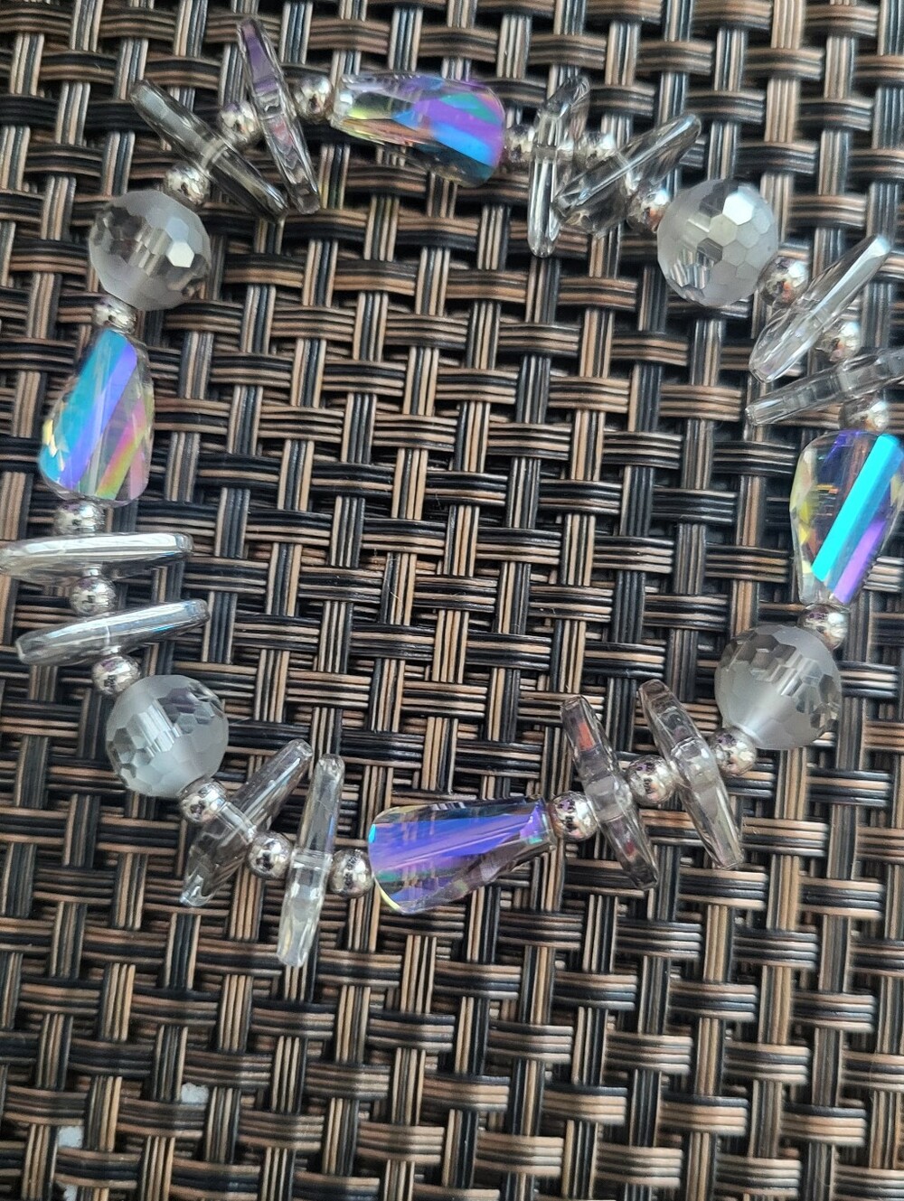 Iridescent Purple-Bead and Silver Accent Stretch Bracelet